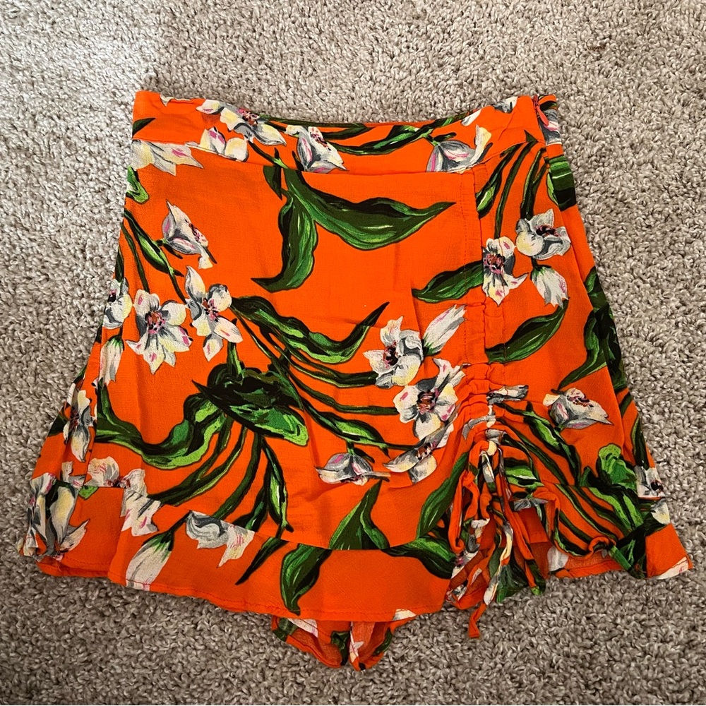 Zara orange floral skort with drawstring XS